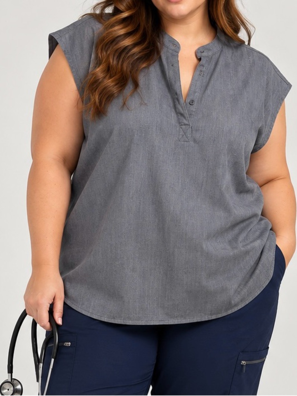 Figs Gray Sleeveless Henley Pullover Top